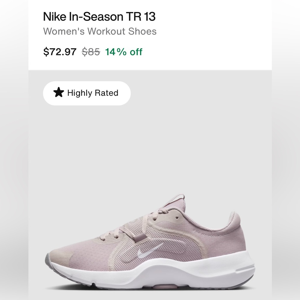 Nike Women’s In-Season Trainer 13 Smokey Muave Athletic Shoes
